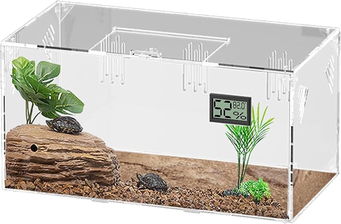 Giznzg Acrylic Tarantula Enclosure, Reptile Terrarium Breeding Tank w/Temperature Hygrometer,Habitat Reptiles Feeding Box Isopod Terrarium Cage for Insect Lizard Home Office (Reptile-Tank-L(No Tray))