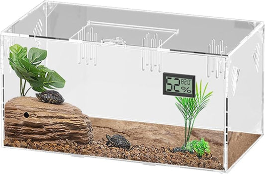 Giznzg Acrylic Tarantula Enclosure, Reptile Terrarium Breeding Tank w/Temperature Hygrometer,Habitat Reptiles Feeding Box Isopod Terrarium Cage for Insect Lizard Home Office (Reptile-Tank-L(No Tray))
