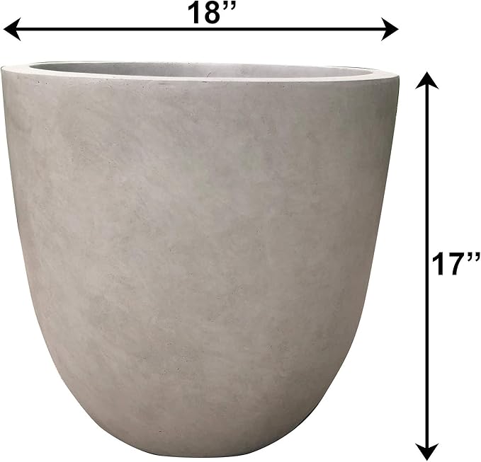 Kante 18 Inch Dia Round Concrete Planter, Indoor Outdoor Large Plant Pot with Drainage Hole and Rubber Plug for Home Patio Garden, Weathered Concrete