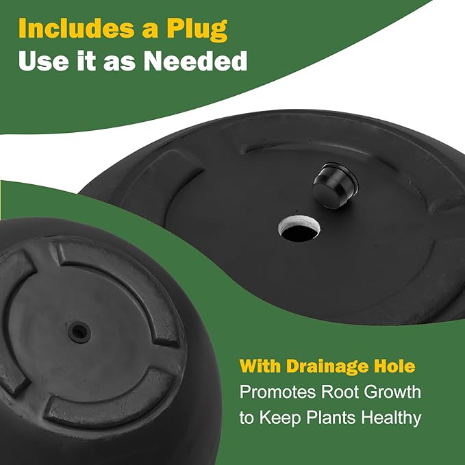 YOLENY 17.7'' Dia Large Round Planter with Drainage Hole, Sphere Planter Outdoor Indoor Plant Flower Pot with Rubber Plug for Garden Patio Balcony Home, Black