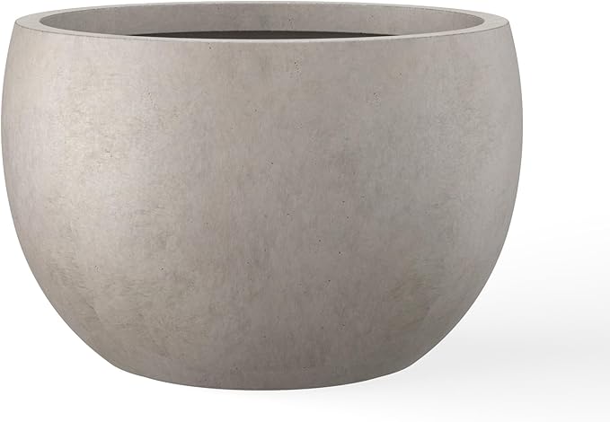 Kante 19.9" Dia Round Concrete Planter, Outdoor/Indoor Large Bowl Plant Pots with Drainage Hole and Rubber Plug for Garden Patio Balcony Home, Weathered Concrete