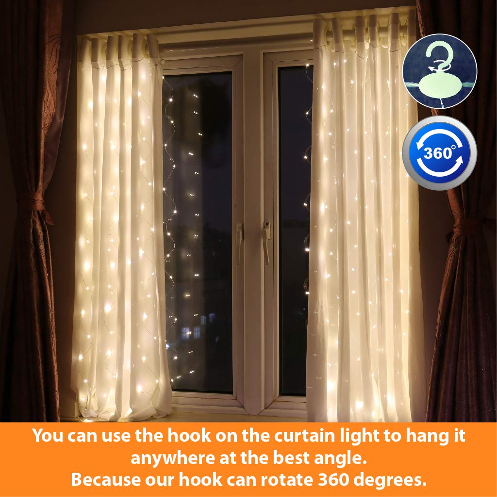 HXWEIYE Short Curtain Lights, 3.3x5FT 96LED, Battery Powered, Timer