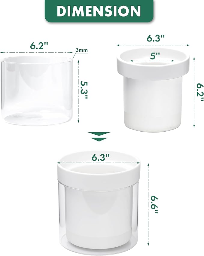 Phoenix Vine 6 Inch Self Watering Planter, White Terracotta Clay Pot with Glass Reservoir for Indoor Plants, Herbs, Flowers, Set of 2, 52-B-F-2