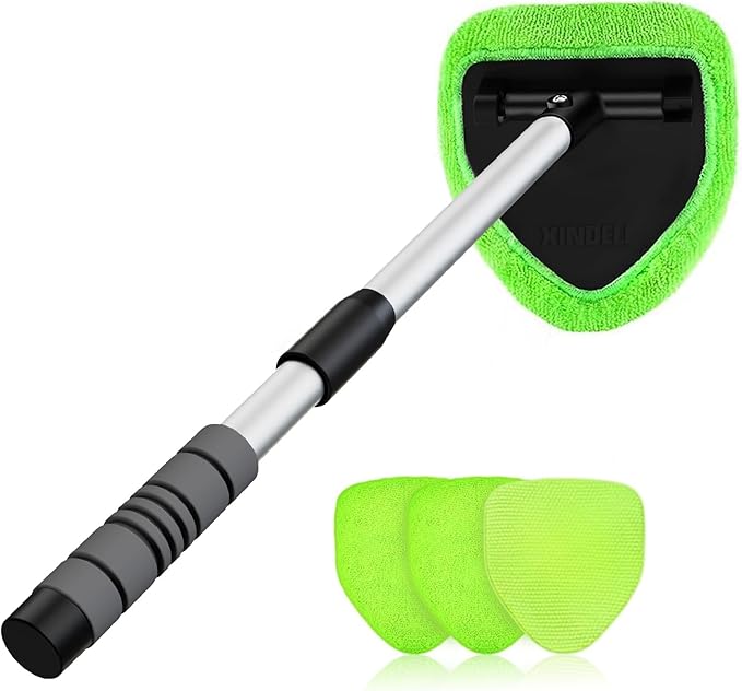 XINDELL 24-inch Windshield Cleaner Tool – Upgrade Large Head Car Interior&Exterior Window Cleaning Kit with Extendable Handle & 4 Microfiber Pads, Auto Wiper Brush for Car, Trucks, SUVs, RVs & Home