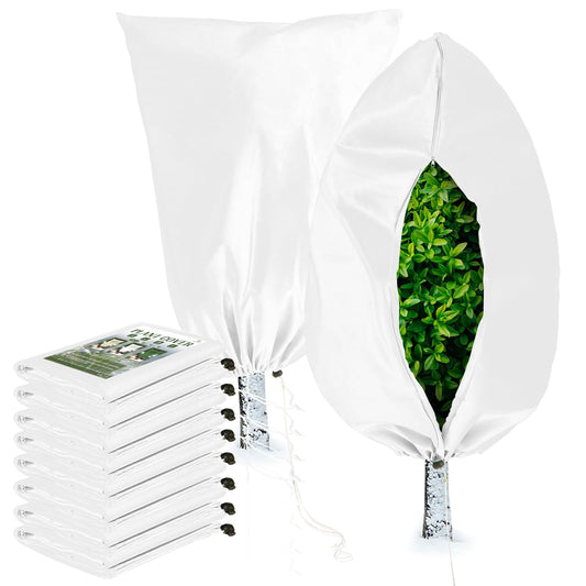 Homimp Plant Covers Freeze Protection, 8 Pack Frost Covers with Zipper Drawstring (31.5" x 47.3") Plant Protection Cover Bags for Outdoor Winter Frost Cold Weather Shrubs Trees Jacket Covers(White)