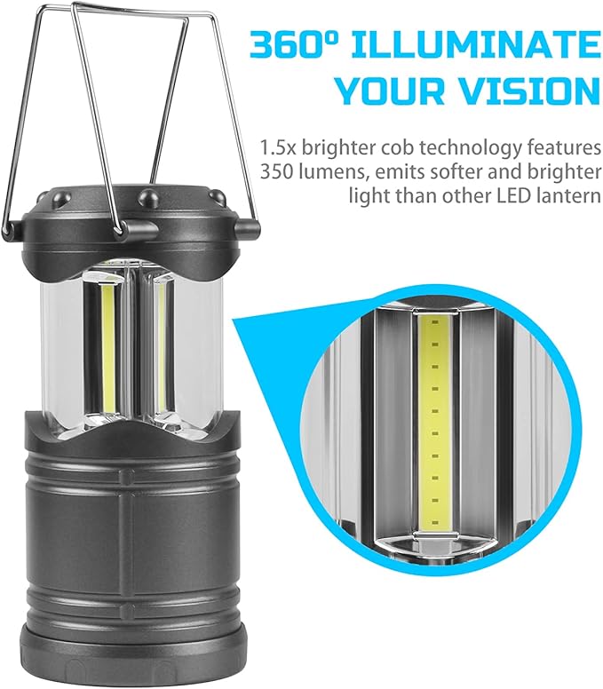 Lichamp LED Camping Lantern, 4 Pack Battery Powered Flashlight for Power Outages, Portable Collapsible Hanging Light Essential for Home, Outdoor, Emergency Lamp Survival Kit Gear for Hurricane, Gray