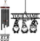Personalized Customize Name Gnome Wind Chime, Metal Iron 37 Inch Outdoor Memorial Gift for Garden Yard Patio Home Decor, Black，Christmas (Style F)