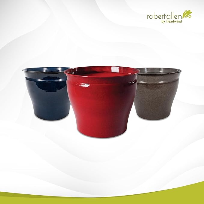 Headwind Glazed Ironstone Avery Collection Decorative Plant Pot – 8" Autumn Blaze Red Glazed Decorative Pot – Lightweight & Durable Flower Pots for Indoor Plants - Outdoor Planter by Robert Allen
