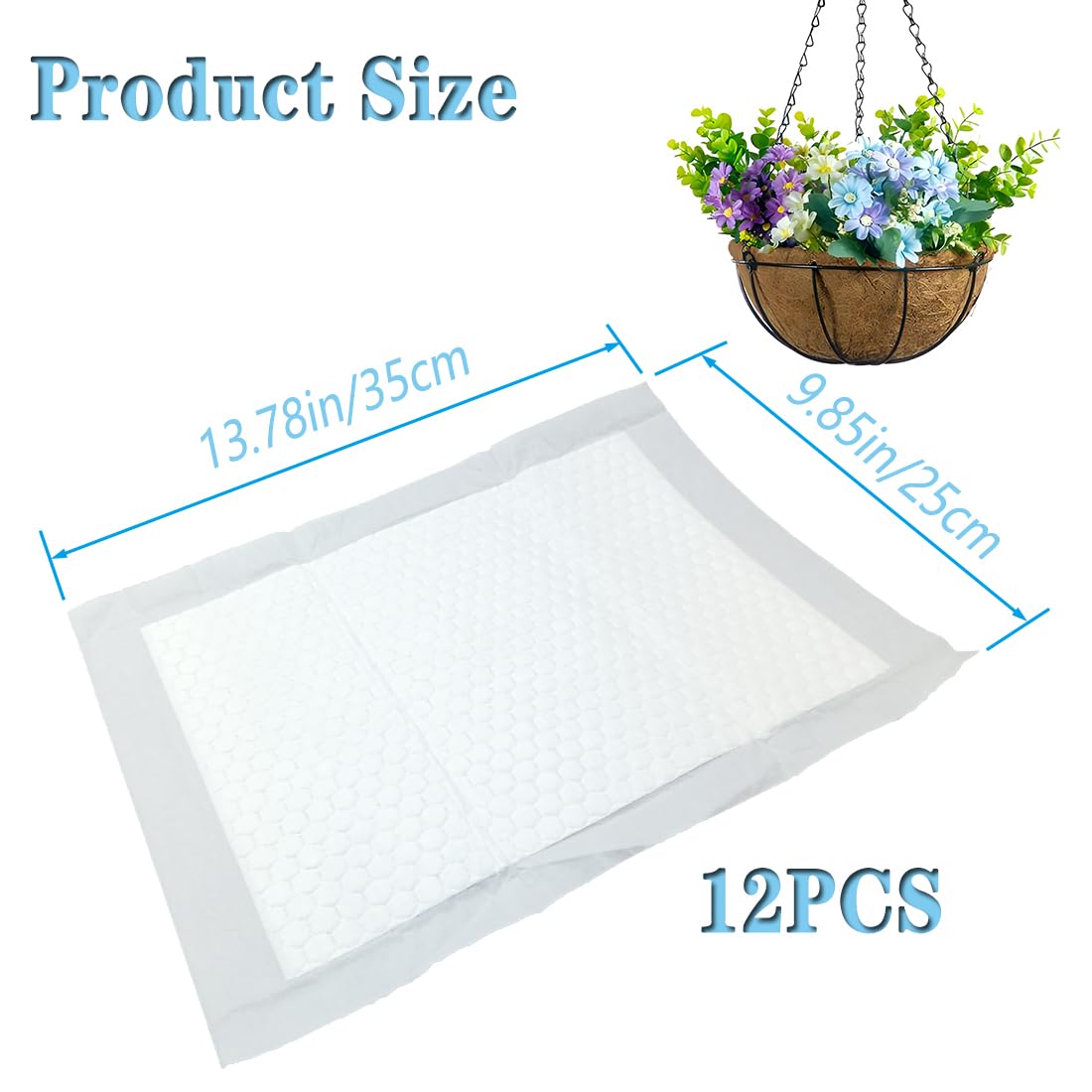 Hengengood 12Pack Self Watering Liners for Hanging Plants Basket,10 X 14” Plant Basket Insert Watering Devices Coconut Liner Auto Watering Mat for Outdoor Window Box Pot (12, White)