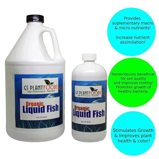 GS Plant Foods Organic Liquid Fish Fertilizer - Natures Growth Boost, OMRI-Certified, Hydrolyzed, Fish-Based, Organic Gardening Solution, 55 Gallons