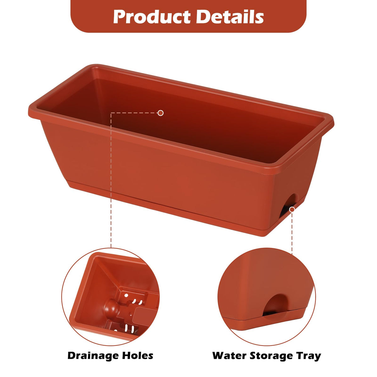 CADUKE Railing Planter Box, Deck Railing Flower Boxes 16.9 Inches Red