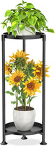 KMOTASUO 2 Tier Plant Stand Indoor for Large Tall Heavy Duty Planter, Multiple Sturdy Metal Flower Corner Rack for Narrow House Floor, Iron Vertical Level Round Orchi Holder Organizer, Black