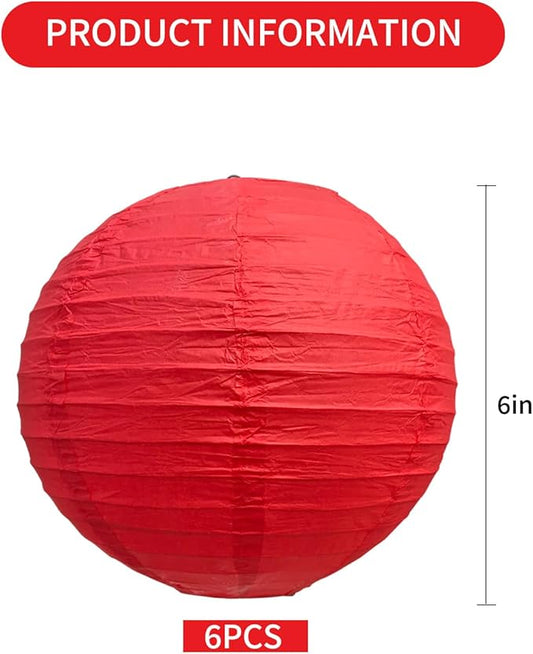 BEISHIDA 6-Inch Red Round Paper Lanterns Decorative Hanging Asia Chinese Japanese Paper Lanterns Lamp for Birthday Wedding Valentine's Day Anniversary Baby Shower Christmas Party Decoration（6 Packs）