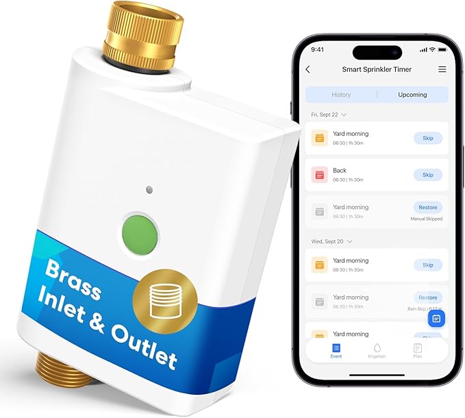 meross WiFi Water Hose Timer, Smart Sprinkler Timer with Brass Inlet & Outet, Work with Apple Homekit, Alexa & Google Assistant, Water Valve for Lawn, Garden, Yard and Pool, WiFi Hub Required