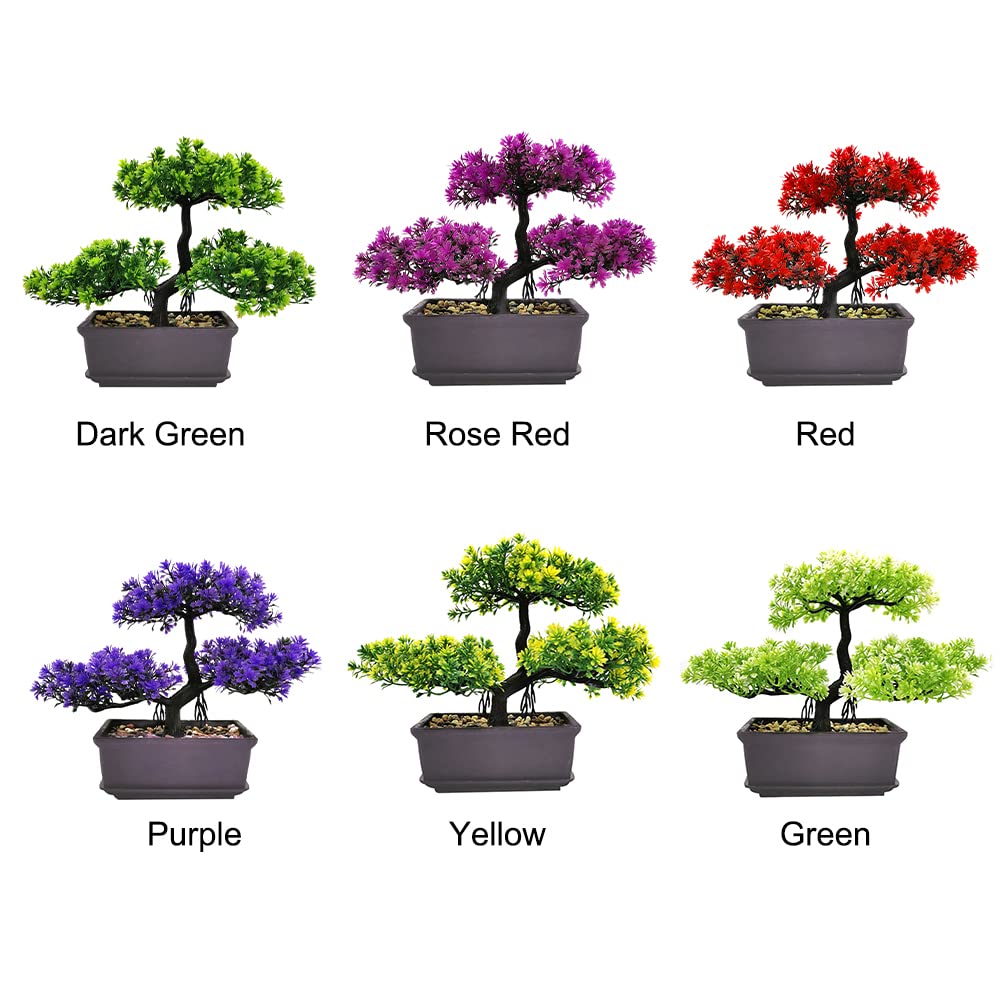 Meluvora 8.66" Artificial Bonsai Tree with Textured Trunk, Broad Canopy and Pebble Base for Bathroom Desk Shelf, Japanese and Zen Decor(Red)