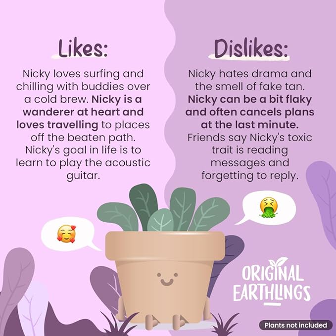 Original Earthlings Legs Out Pot - 4 Inch Cute Plant Pot - Plastic Funny Planter with Drainage, Unique Cactus Plant Lover Gift, Succulent Face Flower Pot, Desk Plant, Table Top Decor, & Home Gifts