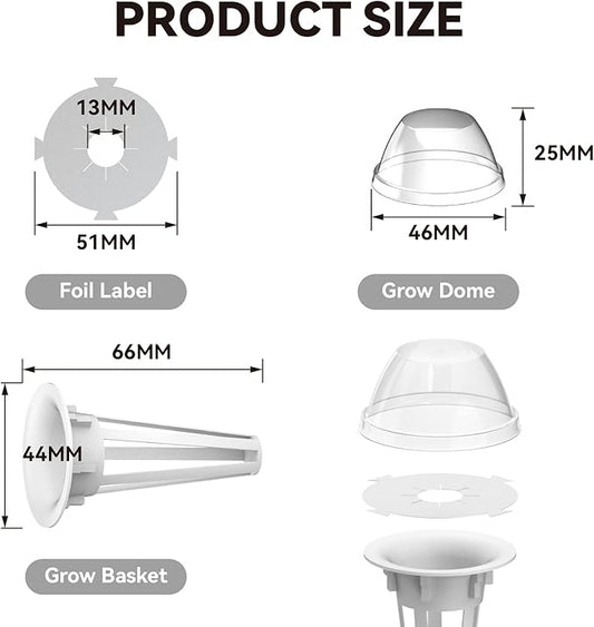 inbloom Hydroponic Seed Pod Kits, Replacement Grow Baskets 20pcs, Grow Labels 48pcs, Grow Domes 20pc