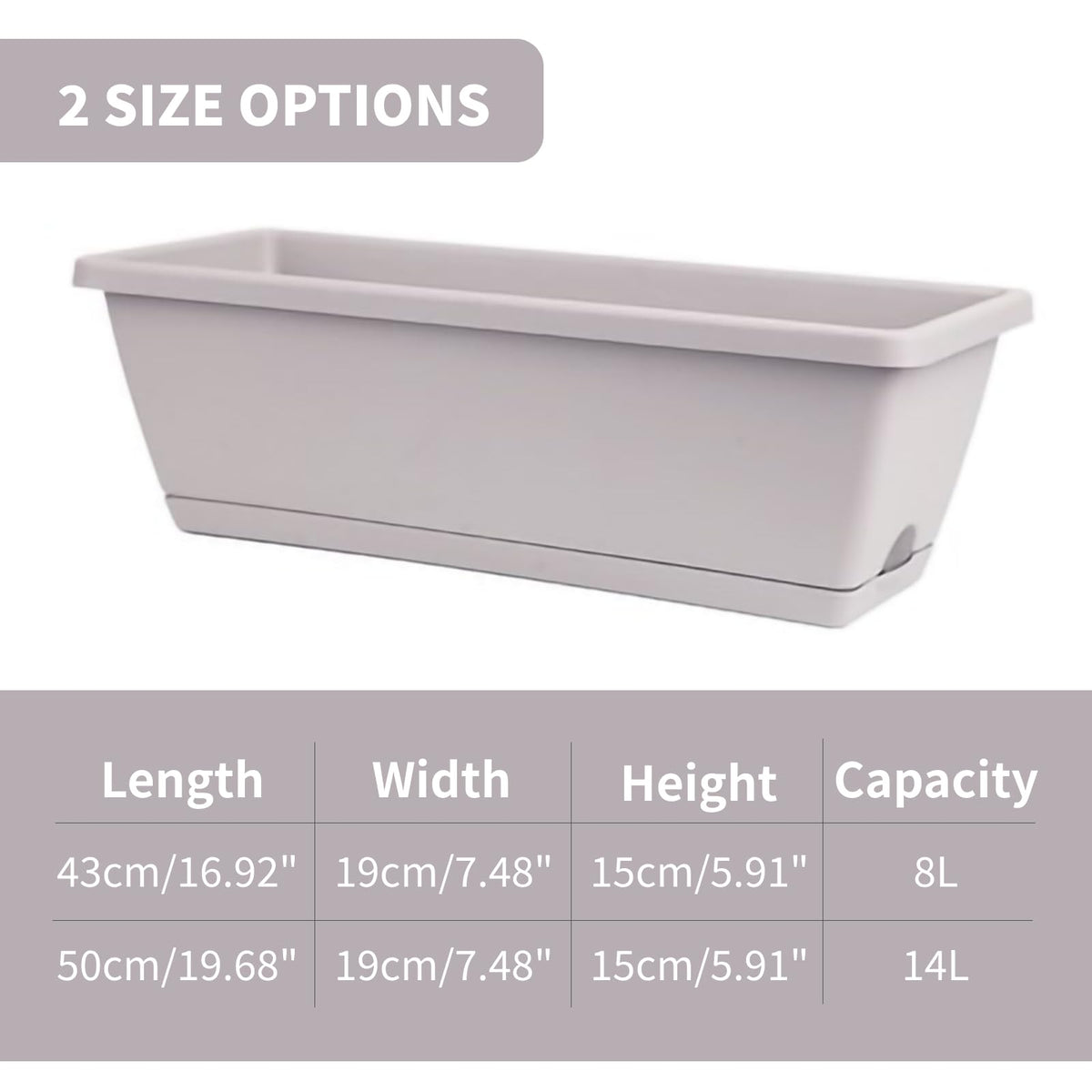 HAOHIZE Raised Garden Bed, Rectangular Plastic Planter Raised Beds Large Flower Vegetable Planters Boxes Thicken Planting Pots Plant Containers for Balcony Home Outdoor Window (8 L)