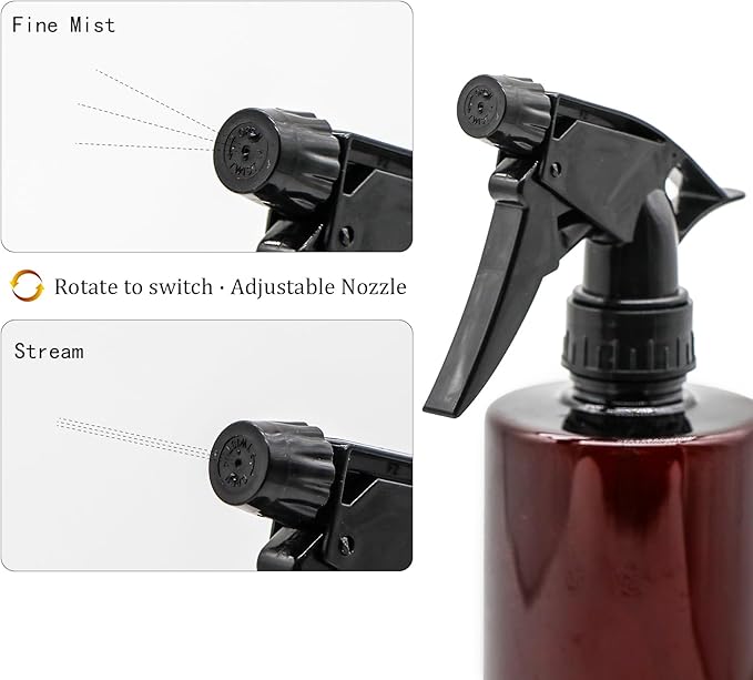 OFFIDIX 360° Water Spray Bottle 2 Pack 16 oz Continuous Plastic Empty Spray Bottles Mister for Hair,Cleaning,Plants,Upside Down,Fine Mist and Stream Setting,Amber