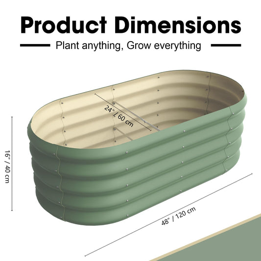 IDEA FAMILY 4x2ft Oval Galvanized Raised Garden Bed Kits 16" Tall Outdoor Large Metal Modular Planter Box 9-in-1 Raised Beds for Gardening,Vegetables,Fruits,Flowers & Herbs (Green)