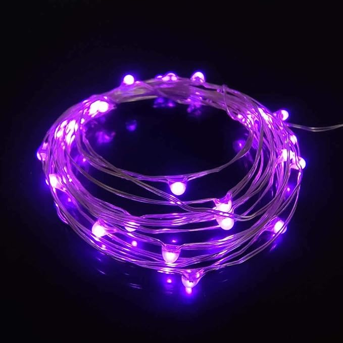 with Timer Function Battery Operated Dewdrop Led Lights,Mini Fairy Lights for Home Parties Christmas/Halloween Holiday Decoration,6 Hours on/18 Hours Off,30 LEDs,10 Feet (Purple, 1)
