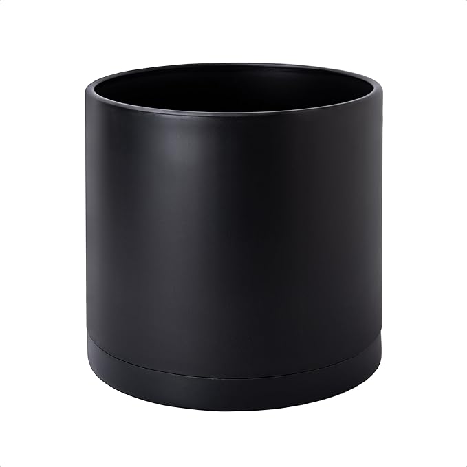D'vine Dev 10 Inch Plastic Planter Pots for Plant Pot with Drainage Hole and Seamless Saucers, Black Color, 74-X-B-2