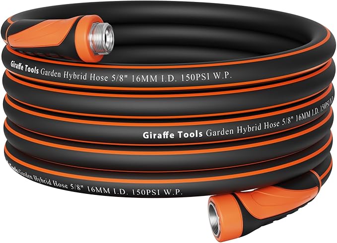 Giraffe Tools Garden Hose 50ft x 5/8", Water Hose Heavy Duty, Flexible, Lightweight Hybrid Hose with Swivel Handle, Male to Female Fittings, Burst 600 PSI