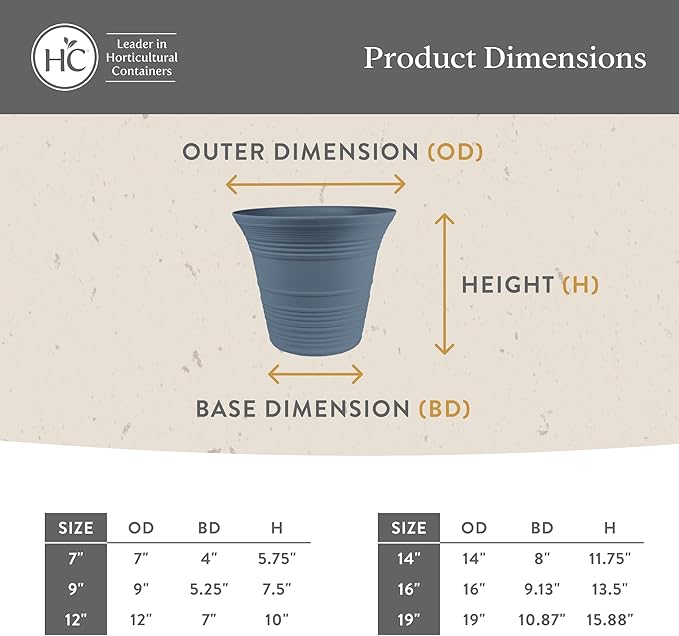 The HC Companies Sedona Round Self-Watering Pot - Lightweight Self Care Planter - Plastic Planter for Herbs & More - Durable Plant Pots for Indoor Plants & Outdoor Plants (14" Honey, Pack of 1)