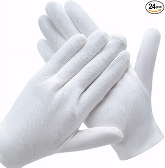 12 Pairs White Cotton Gloves for Serving Inspection Costume - Cloth Gloves for Dry Hands Eczema SPA Moisturizing