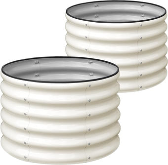 SnugNiture Raised Garden Bed, 2 PCS 2×2×1.5ft Round Galvanized Outdoor Planter Box, 17" Tall Deep Metal Garden Bed Kit for Planting Vegetables, Fruits, Flowers, White