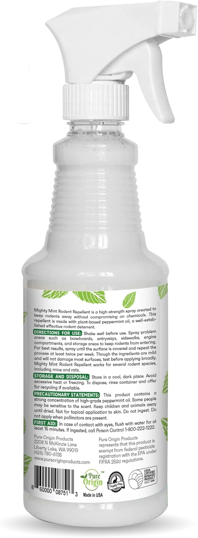 Mighty Mint Peppermint Oil Rodent Repellent Spray – Natural Indoor & Outdoor Control for Mice and Rats – Plant-Based, Extra-Strong Formula - 16 oz