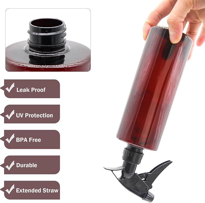 OFFIDIX 360° Water Spray Bottle 2 Pack 16 oz Continuous Plastic Empty Spray Bottles Mister for Hair,Cleaning,Plants,Upside Down,Fine Mist and Stream Setting,Amber