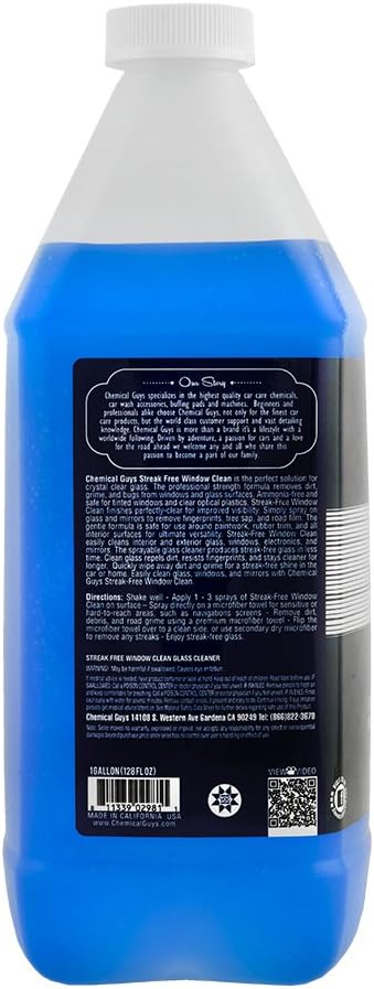 Chemical Guys CLD300 Streak Free Glass & Window Cleaner (Works on Glass, Windows, Mirrors, Navigation Screens & More; Car, Truck, SUV and Home Use), Ammonia Free & Safe on Tinted Windows, 128 fl oz