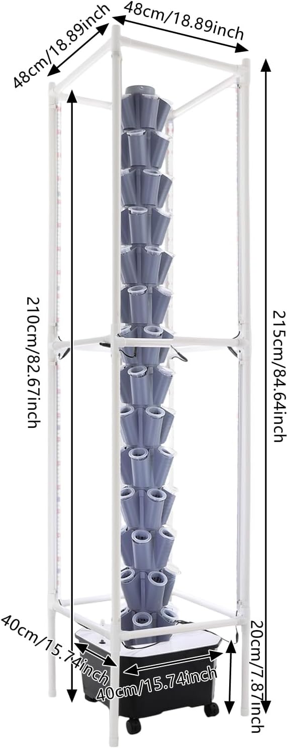 Hydroponic Growing System, 70-Plant Vegetable Planter Tower with Lights and Wheels, Outdoor Indoor Garden Vertical Planter Germination Kit with Water Pump & Intelligent Water Circulation