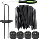 Bakulyor 150pcs Black Landscape Staples + 150pcs Buffer Washer, 6 Inch 11 Gauge Garden Stakes Staples, U Shaped Galvanized Lawn Pins Heavy Duty Yard Ground Pin for Weed Barrier Sod Fabric Decorations