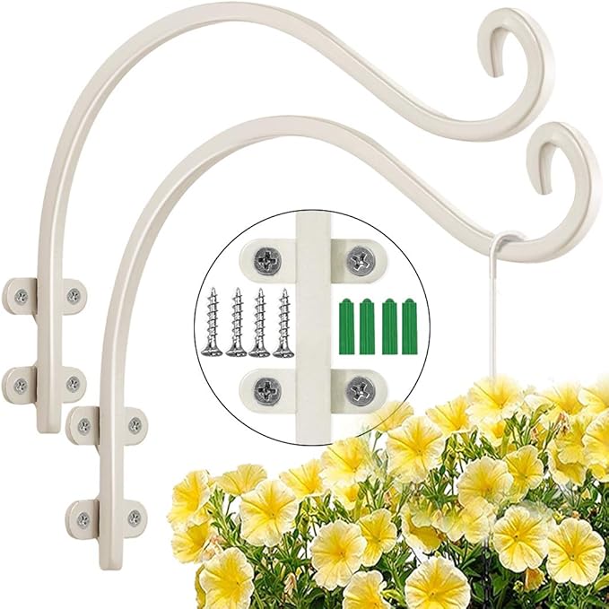 Maosen 12 Inch Plant Hangers Outdoor 2 Pack White, Heavy Duty Plant Hanging Bracket Hook for Flowers Baskets Planter Pots Bird Feeder Lanterns Wind Chimes Outdoor Indoor