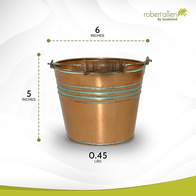 Headwind Vintage Collection - 6 Inch Vintage Copper Banded Planter with Handles – Galvanized Bucket Planter - Decorative Small Planters for Indoor Plants & Outdoor Use by Robert Allen