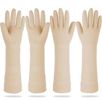 Mamison 2 Pairs Reusable Waterproof Household Dishwashing Cleaning Rubber Gloves, Non-Slip Kitchen Glove (Ivory, Large (Pack of 2))