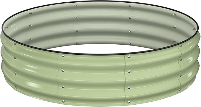 Raised Garden Bed Kit, 4x4x1 ft Round Galvanized Planter Box Outdoor with Safety Edging, Large Metal Raised Beds for Gardening Vegetables Flower Fruits (Avocado Green)
