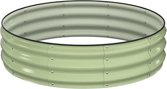 Raised Garden Bed Kit, 4x4x1 ft Round Galvanized Planter Box Outdoor with Safety Edging, Large Metal Raised Beds for Gardening Vegetables Flower Fruits (Avocado Green)