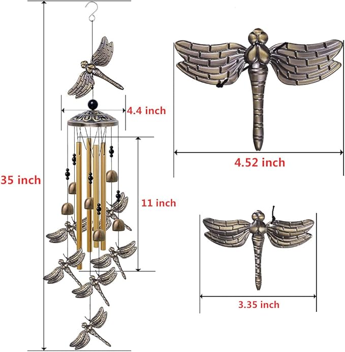 Garden Dragonfly Wind Chimes Outdoor Decor - With 4 Tubes 6 Bells 7 Dragonflies Mobile Romantic Wind Catcher, Dragonfly Windchimes for Home, Xmas Mom Gifts, Festival, Balcony, Garden Decoration