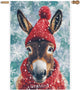 Donkey with Red Scarf and Hat Snowflake Christmas Garden Flag, 28x40 Inch Double Sided Linen Holiday Red Winter Farmhouse Yard Outdoor Decoration (4339)