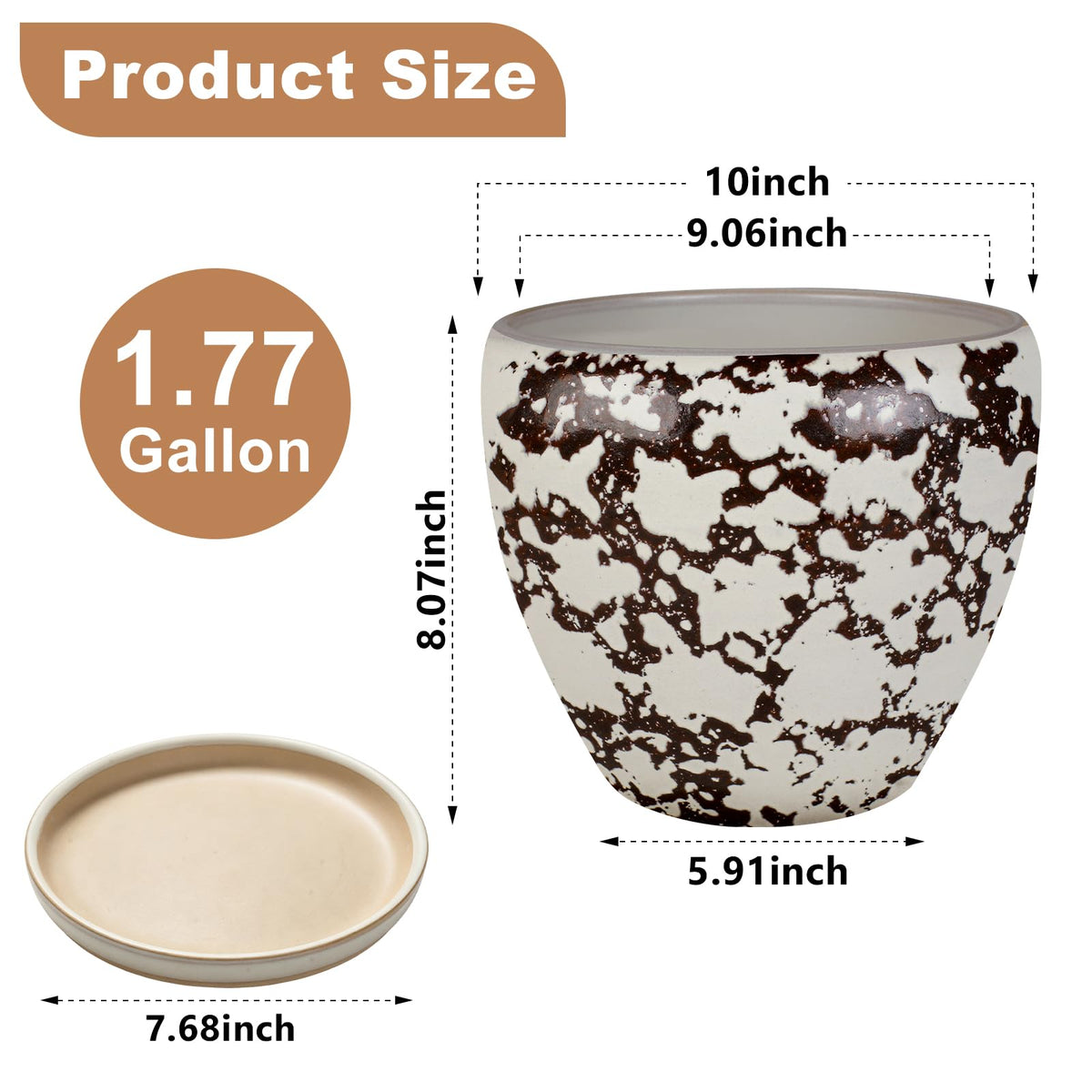 Ceramic Plant Pots With Saucer & Drainage Hole, 10 inch Indoor Flower Pots