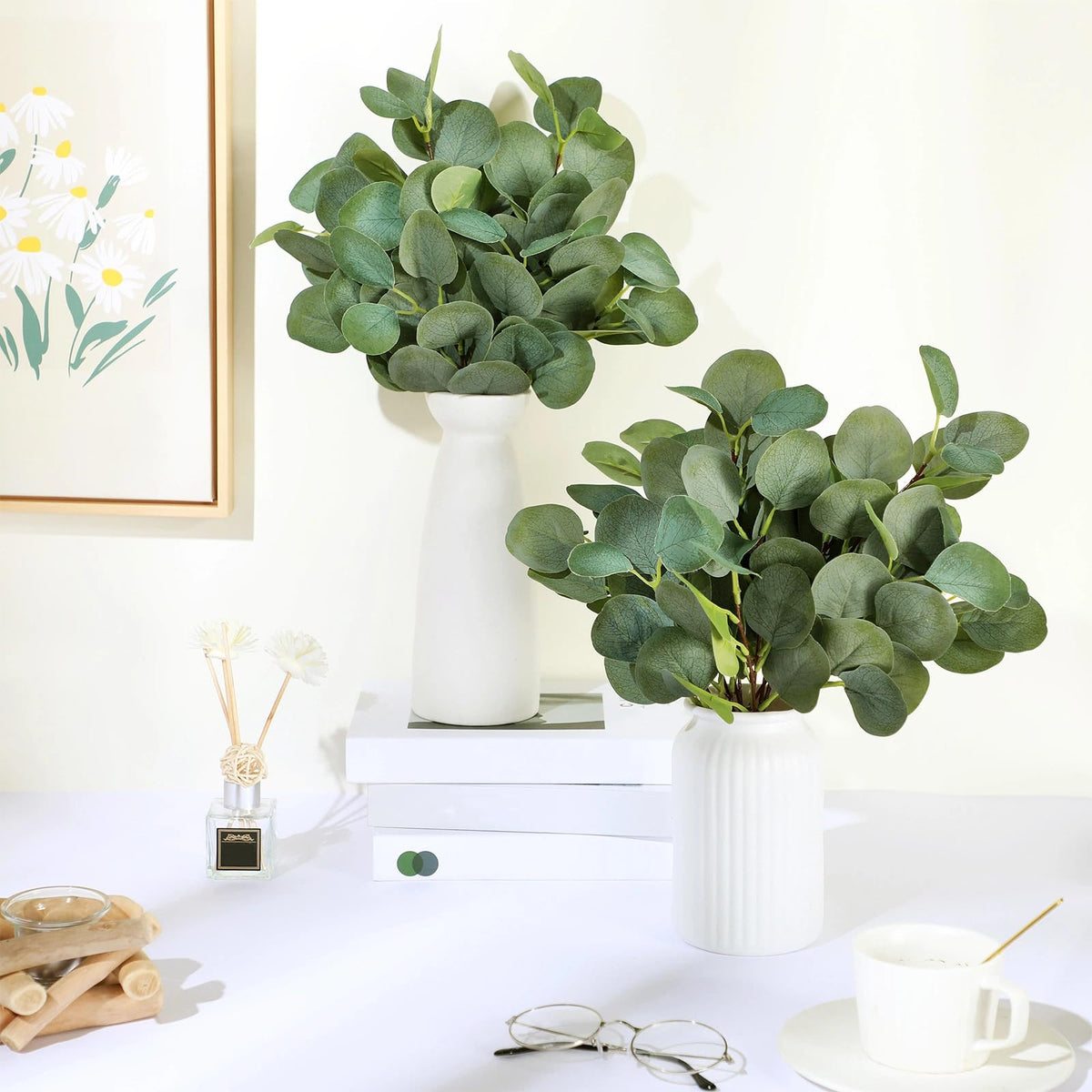 Giegxin 300 Pcs Artificial Eucalyptus Stems Leaves Bulk 11.8 Inches