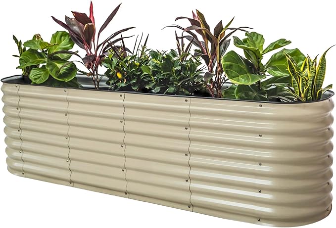 Vego garden 26" Extra Tall Raised Garden Bed Kits, 9 in 1 Modular Raised Planter Box for Vegetables Flowers Fruits Oval Metal Raised Garden Pearl White