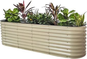 Vego garden 26" Extra Tall Raised Garden Bed Kits, 9 in 1 Modular Raised Planter Box for Vegetables Flowers Fruits Oval Metal Raised Garden Pearl White