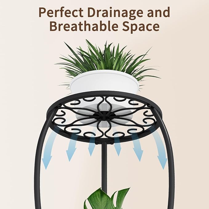 Plant Stand Indoor Outdoor, 2 Tier Metal Potted Holder Stand, Flower Pot Stand, Heavy Duty Plant Supports Rack, Corner Plant Shelf Rustproof for Planter Garden Balcony Patio Living Room (Black, 2 Tier)