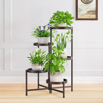 iDavosic.ly 5 Tier Large Plant Stand Indoor, 10 Inch Wide Tall Corner Metal Plant Stands Outdoor for Multiple Plants, Folding Tiered Flower Display Holder Rack Shelf, Violet Bronze