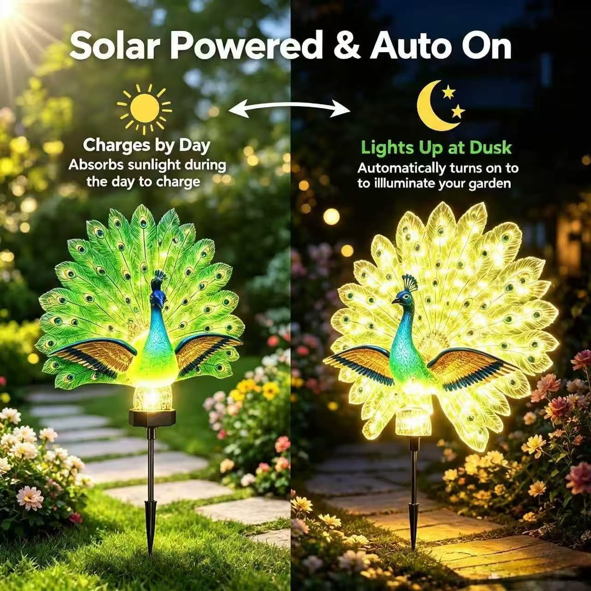 OZSZN Solar Peacock Garden Sculpture Moving Tail (2)
