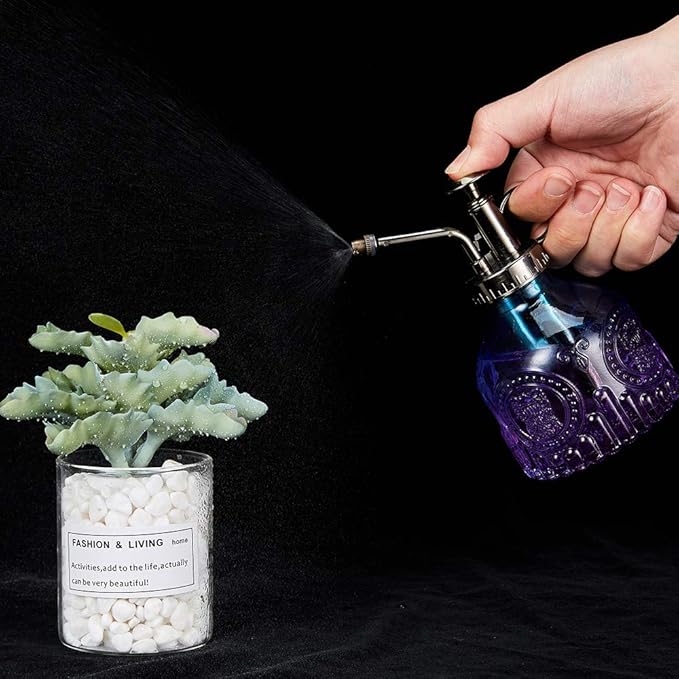 Glass Plant Mister Spray Bottle, Vintage Plant Spritzer, Succulent Watering Bottle with Top Pump, Small Plant Sprayer Mister Watering Can for Indoor Outdoor Houseplant - Blue Purple Gradient